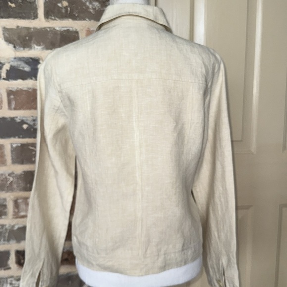 Magaschoni Linen Cropped Button-Front Jacket Shirt Pale Cream Yellow Lined Sz 6 - Picture 3 of 14